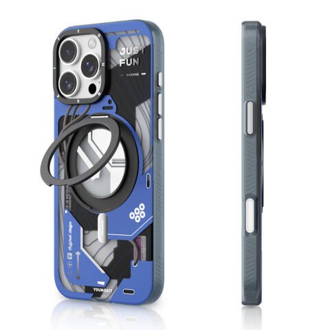 Apple iPhone 16 Pro Kılıf Magsafe Şarj Özellikli Youngkit 360° Standlı Technology Serisi Kapak Siyah