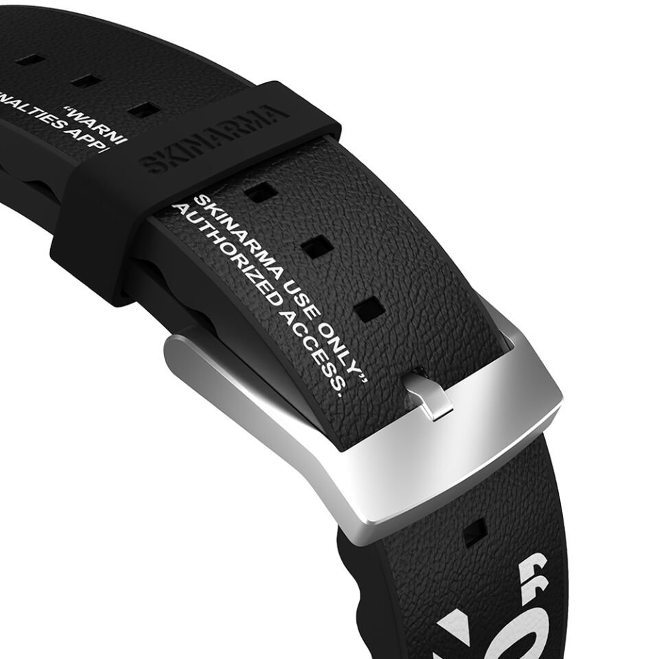 Apple Watch SkinArma Taihi Sora Yazı Desenli Deri Görünümlü Silikon Kordon Siyah
