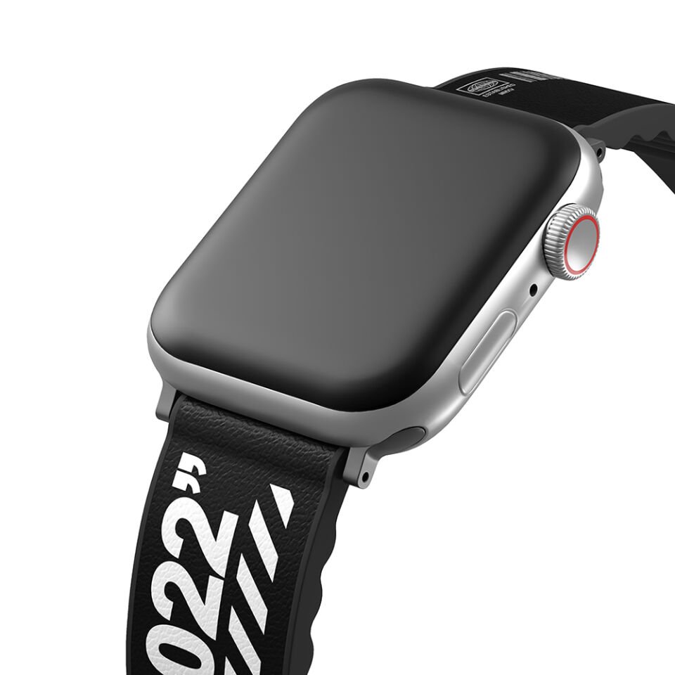 Apple Watch SkinArma Taihi Sora Yazı Desenli Deri Görünümlü Silikon Kordon Siyah