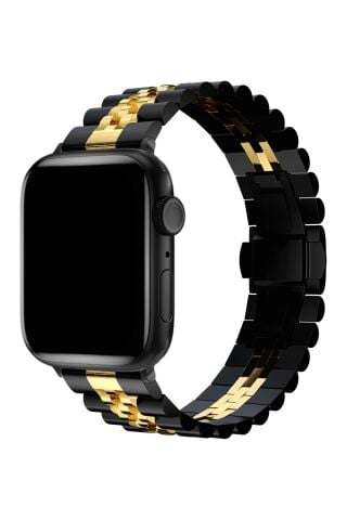 Apple Watch Uyumlu Rolex Style Metal Kordon Siyah Gold